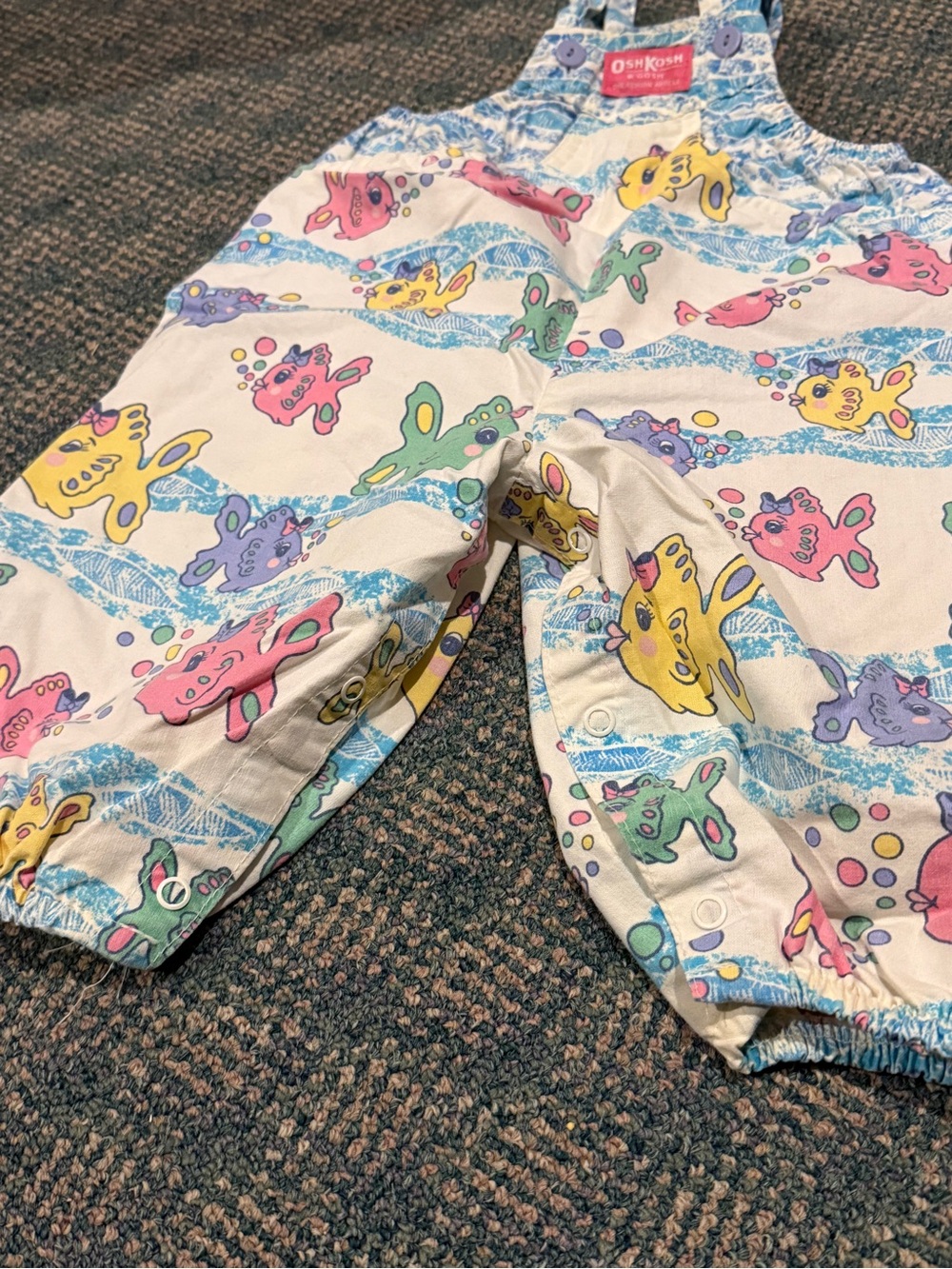 Vtg 90’s OshKosh B'gosh Vestbak Fish Print Overalls size 12mos - Picture 6 of 12